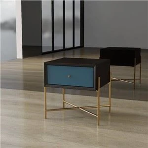 Meja Malam Kustom Dengan Laci Di Kaki Lacquer Dan Tembaga Hitam Dan Biru yang Dicat